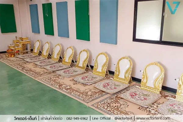 [เซทอุ่นใจ-ไทยแท้] ชุดพิธีสงฆ์ โต๊ะหมู่+อาสนะ(9ที่) สีครีม-ทอง - Image 4