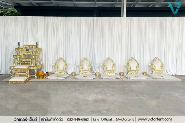 [เซทอุ่นใจ-ไทยโมเดิร์น] เช่าชุดพิธีสงฆ์ โต๊ะหมู่+อาสนะ(9ที่) สีทองลายไทย - Image 2